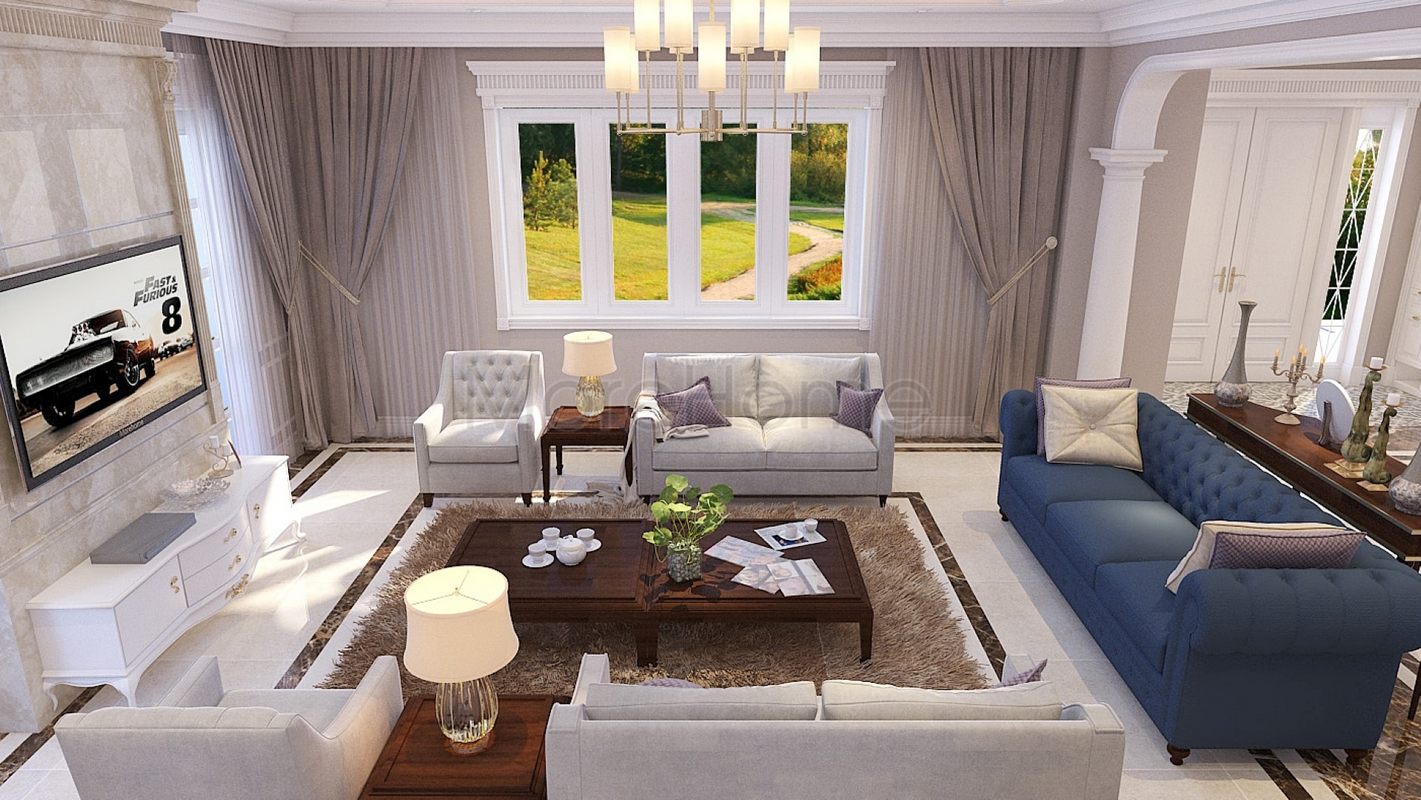 Thiết kế sofa phòng khách cổ điển - Vinhome RiverSide